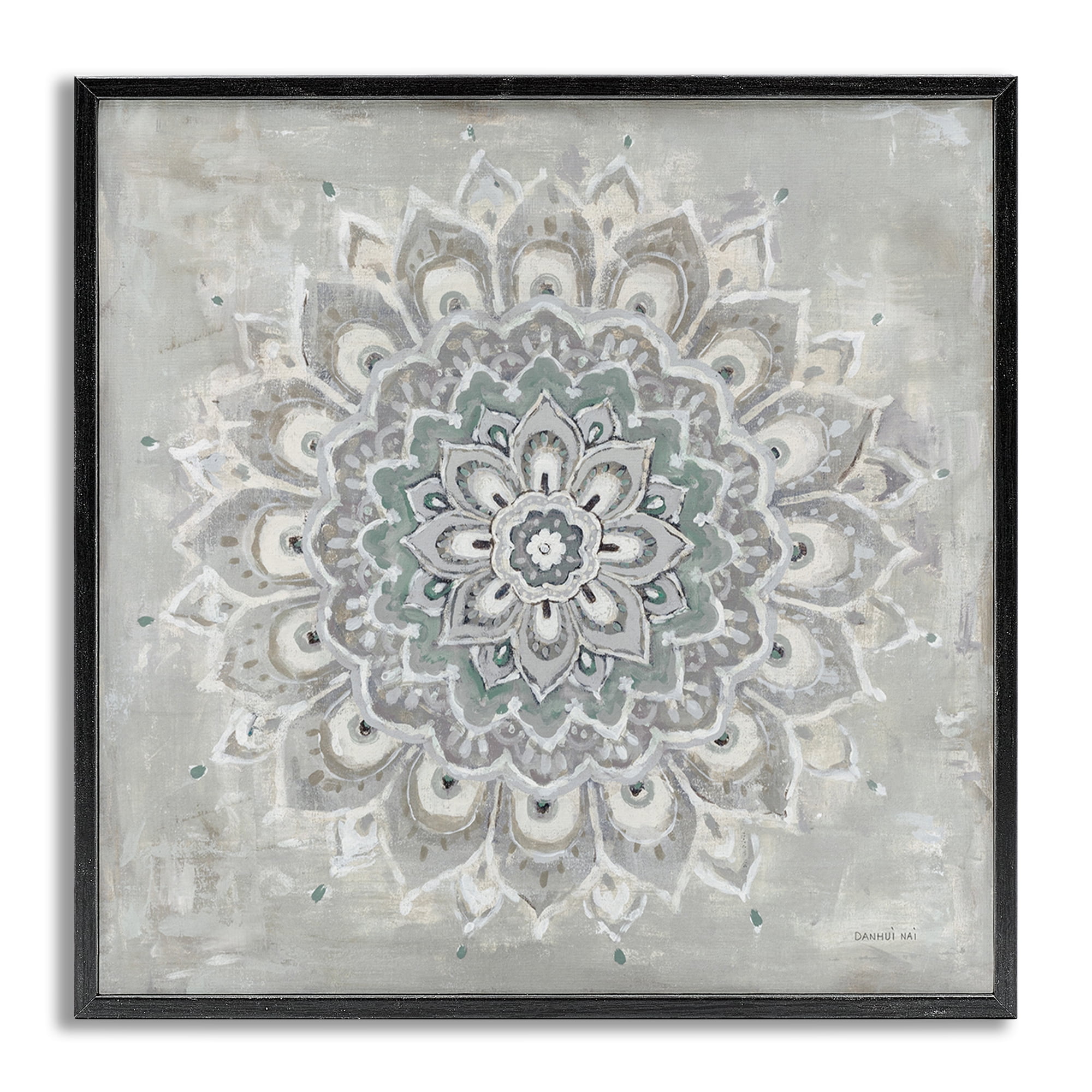 Stupell Industries Gentle Mandala Flower Abstract Painting Gray Framed Art Print Wall Art, 12 x 12