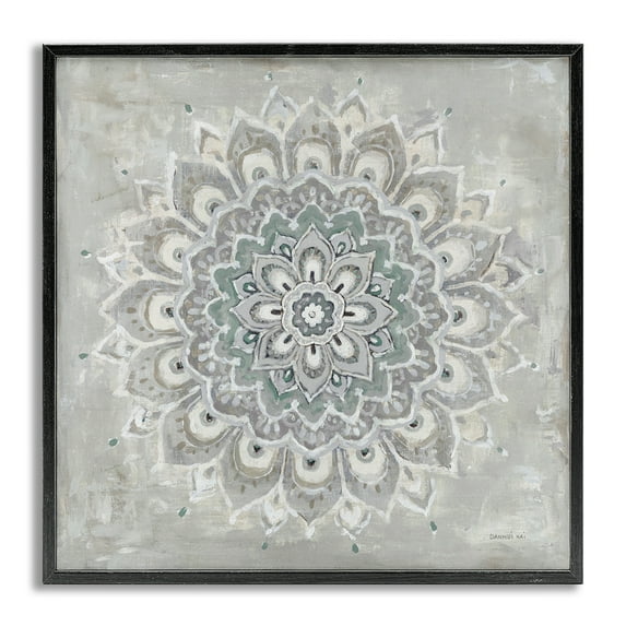 Stupell Industries Gentle Mandala Flower Abstract Painting Gray Framed Art Print Wall Art, 17 x 17