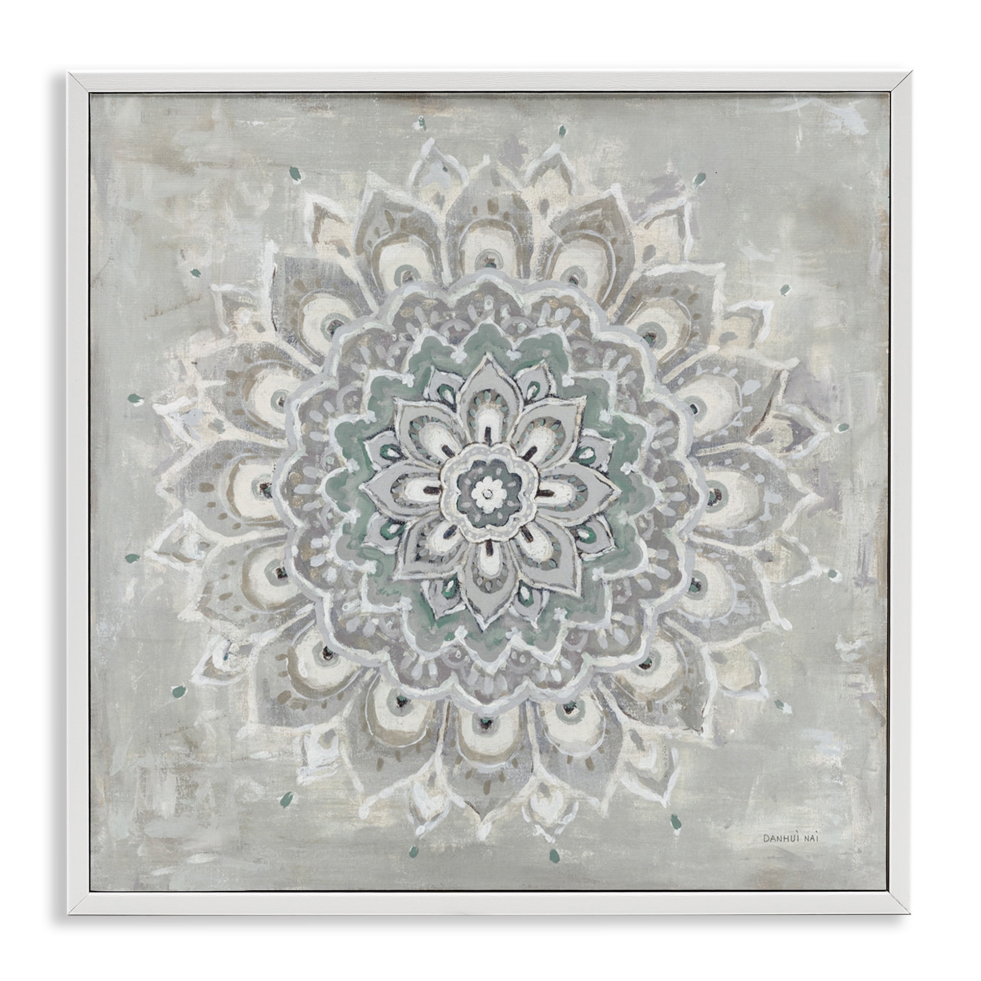 Stupell Industries Gentle Mandala Flower Abstract Painting White Framed Art Print Wall Art, 17 x 17