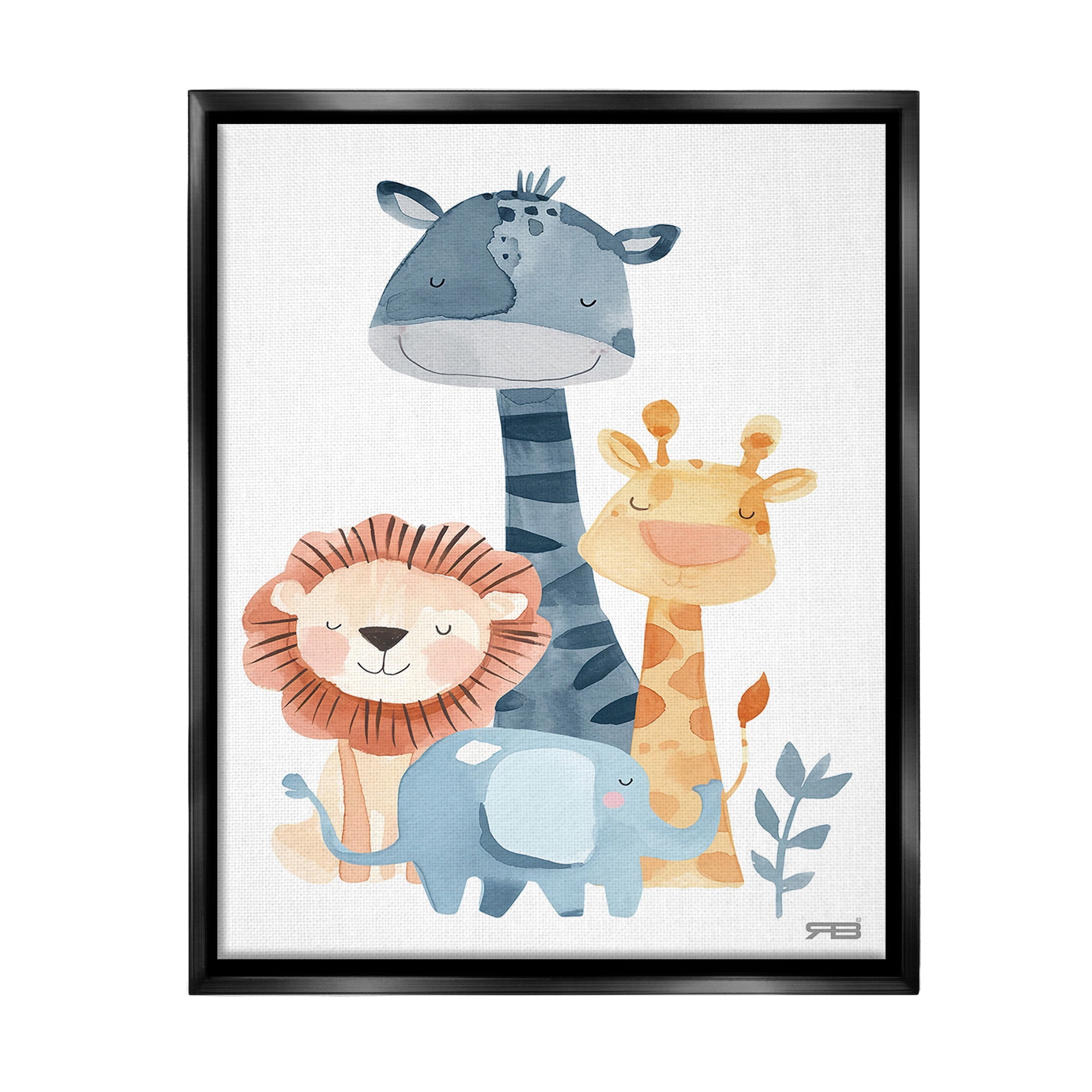 Stupell Industries Gentle Nursery Animals Animals & Insects Painting Black Floater Framed Canvas Art Print Wall Art, 17 x 21
