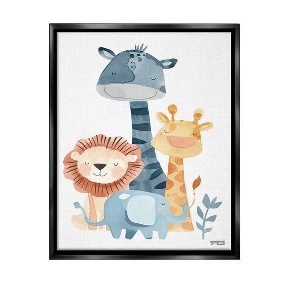 Stupell Industries Gentle Nursery Animals Animals & Insects Painting Black Floater Framed Canvas Art Print Wall Art, 25 x 31