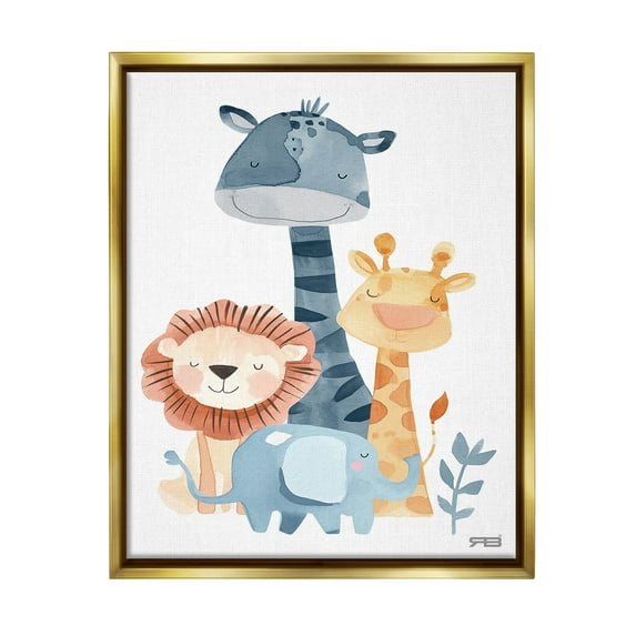 Stupell Industries Gentle Nursery Animals Animals & Insects Painting Gold Floater Framed Canvas Art Print Wall Art, 17 x 21