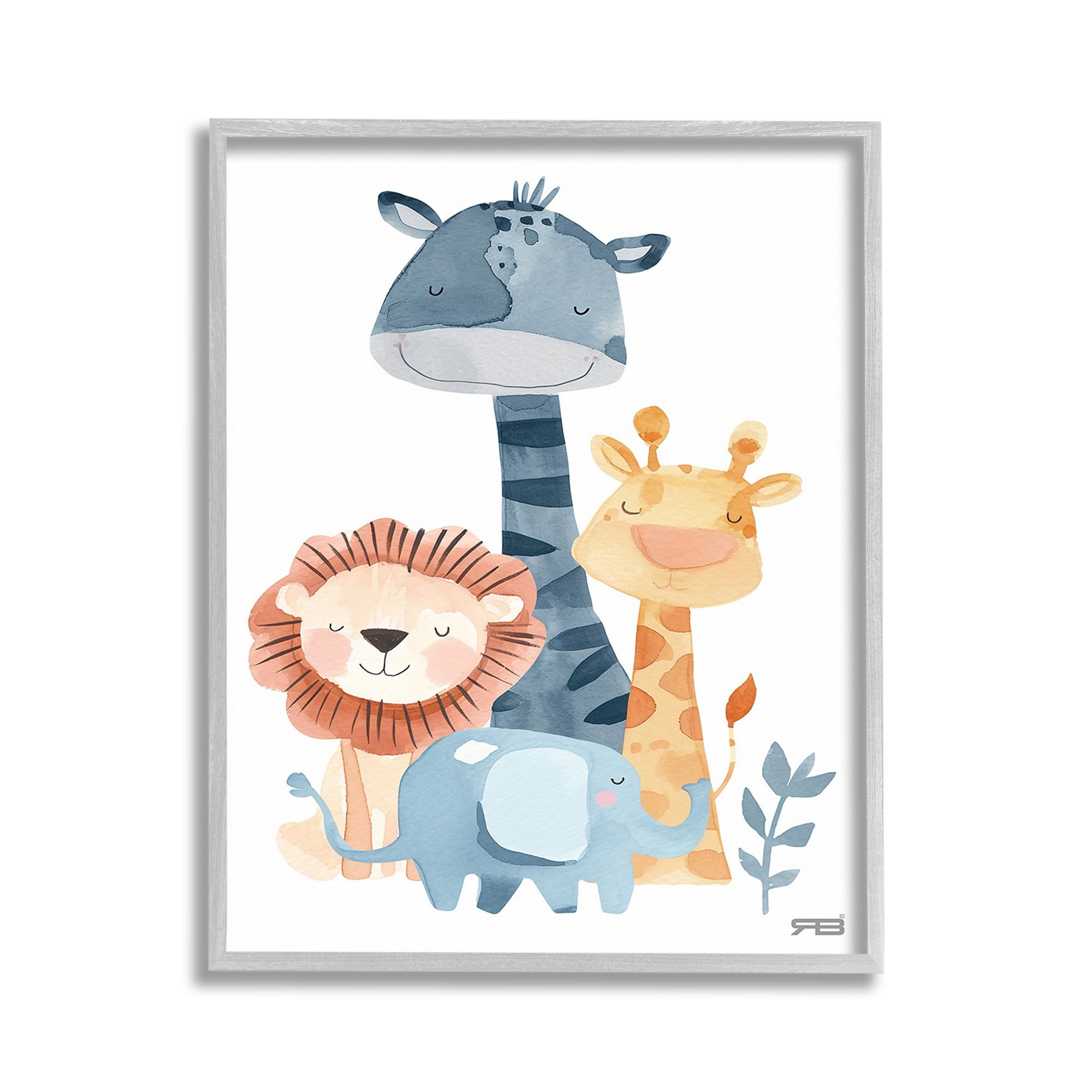 Stupell Industries Gentle Nursery Animals Animals & Insects Painting Gray Framed Art Print Wall Art, 11 x 14