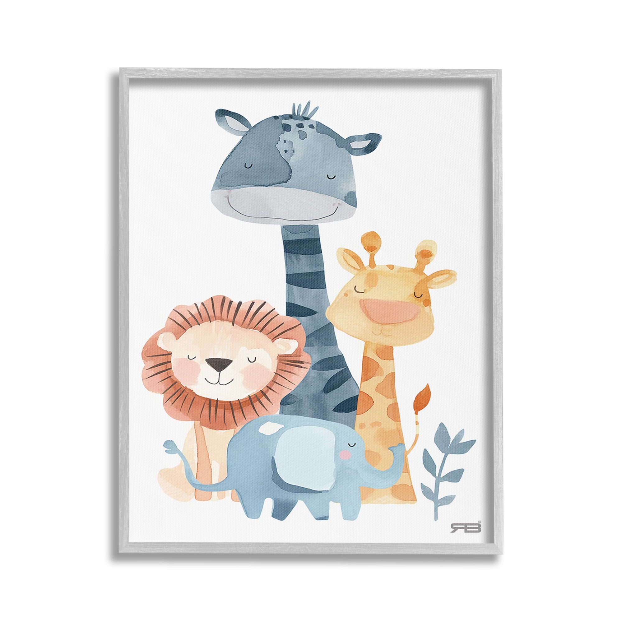 Stupell Industries Gentle Nursery Animals Animals & Insects Painting Gray Framed Art Print Wall Art, 24 x 30