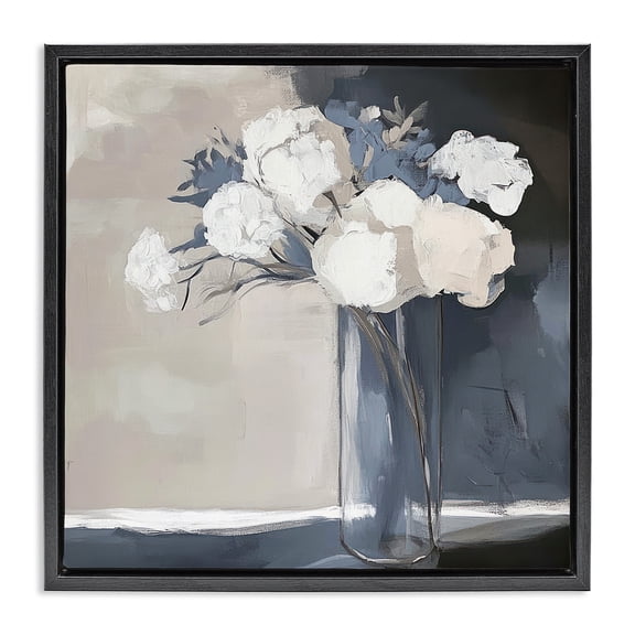 Stupell Industries Gentle Petals Grey & Beige Black Framed Floater Canvas Wall Art design by Mona Grace, 25 x 25