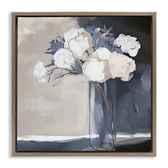 Stupell Industries Gentle Petals Grey & Beige Brown Framed Floater Canvas Wall Art design by Mona Grace, 25 x 25