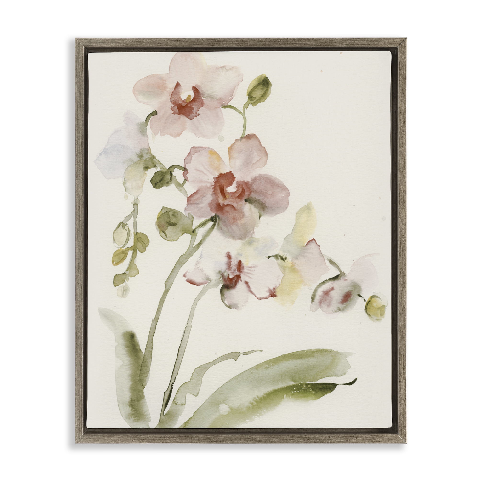 Stupell Industries Gentle Pink Orchid in Bloom Brown Framed Floater Canvas Wall Art, design by Victoria Barnes