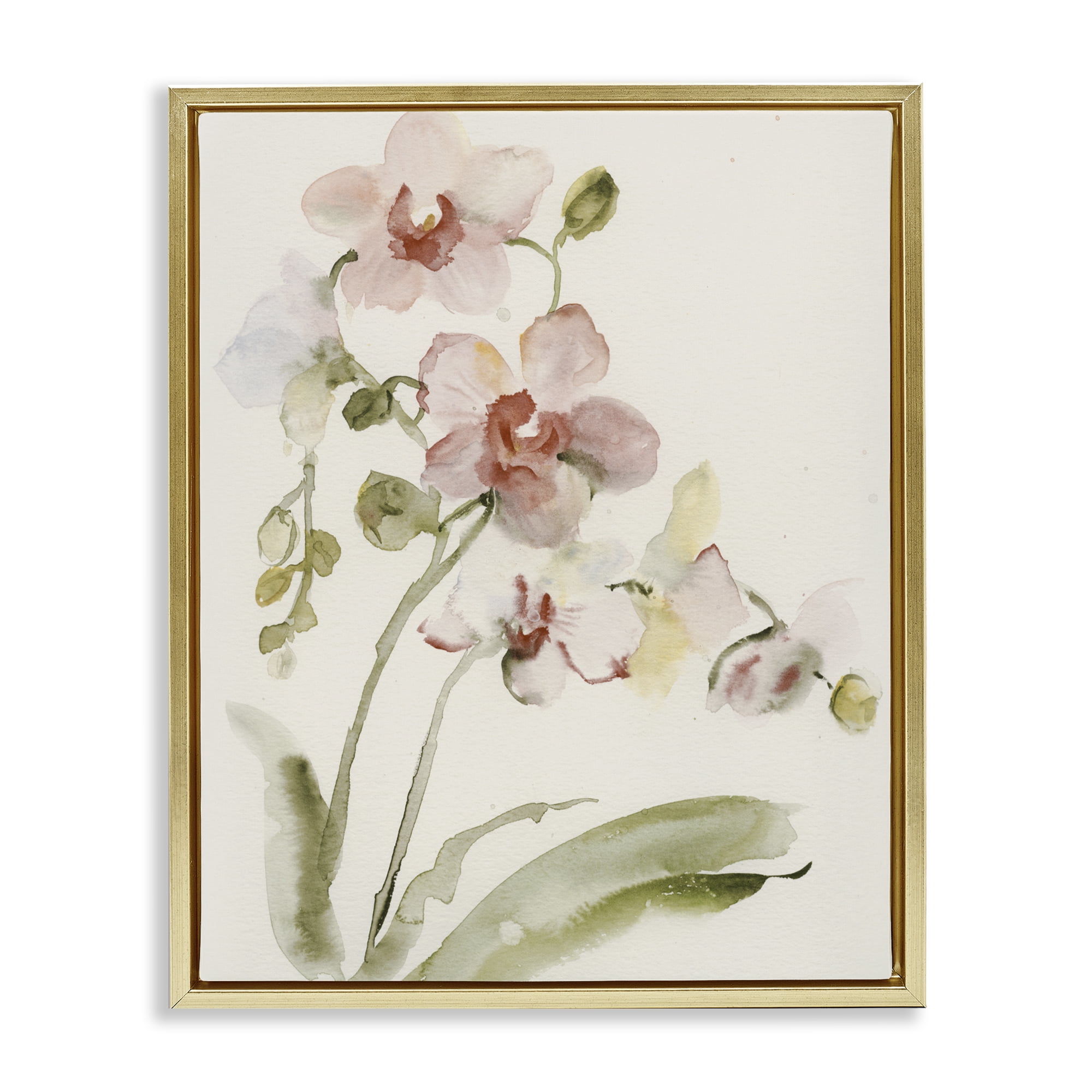 Stupell Industries Gentle Pink Orchid in Bloom Gold Framed Floater Canvas Wall Art, design by Victoria Barnes