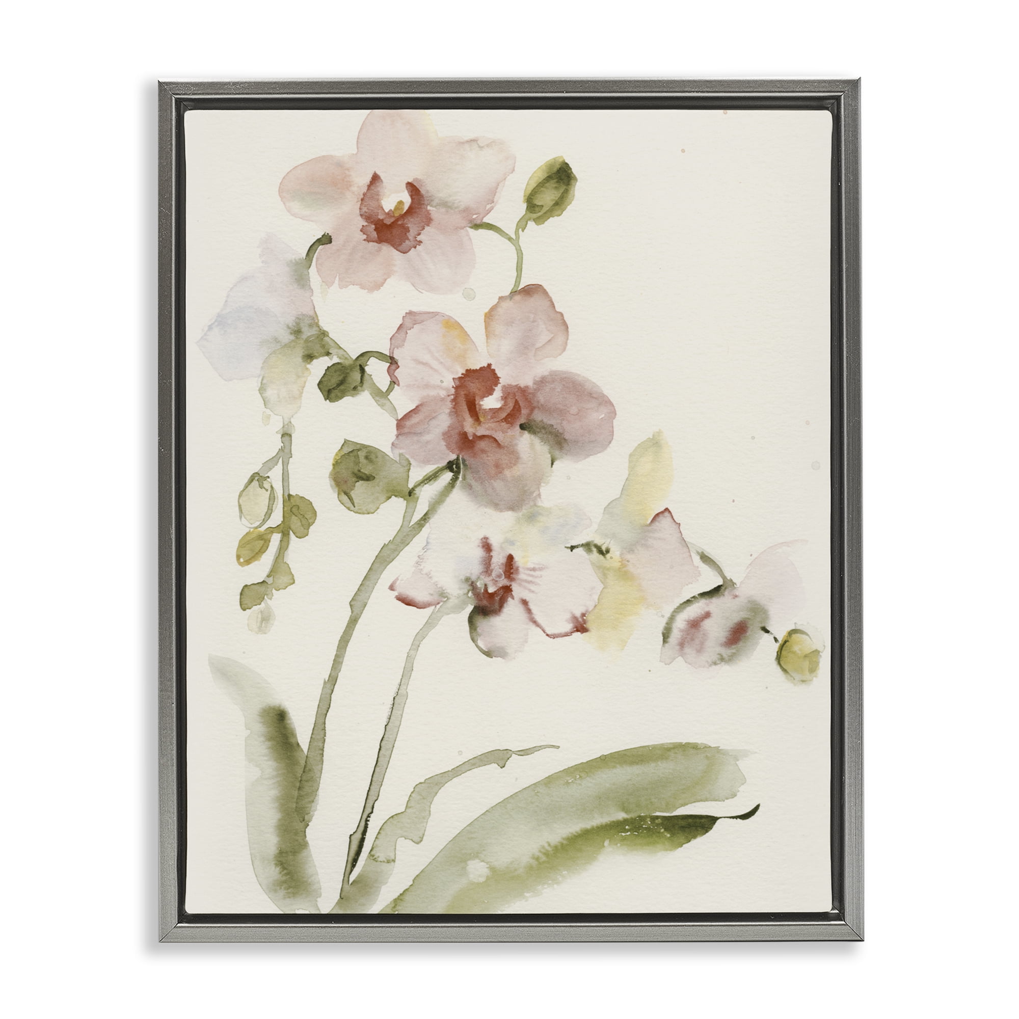 Stupell Industries Gentle Pink Orchid in Bloom Gray Framed Floater Canvas Wall Art, design by Victoria Barnes