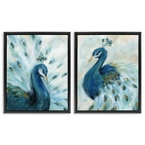 Stupell Industries Gentle Pretty Peacocks Animals Painting Black Floater Framed Canvas Art Print Wall Art, 17 x 21, Set of 2