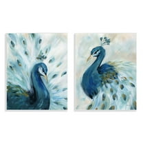 Stupell Industries Gentle Pretty Peacocks Animals Painting Unframed Art Print Wall Art, 11 x 14, Set of 2