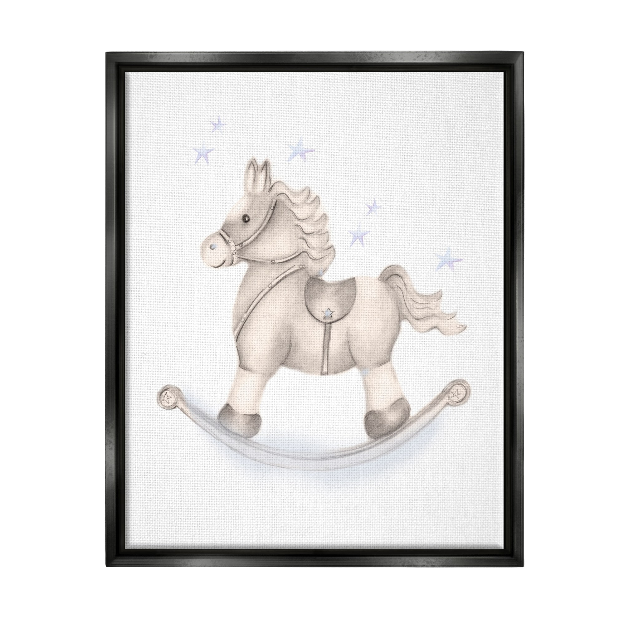 Stupell Industries Gentle Rocking Horse Blue Stars Nursery Playroom Graphic Art Jet Black Floating Framed Canvas Print Wall Art, Design by Studio Q