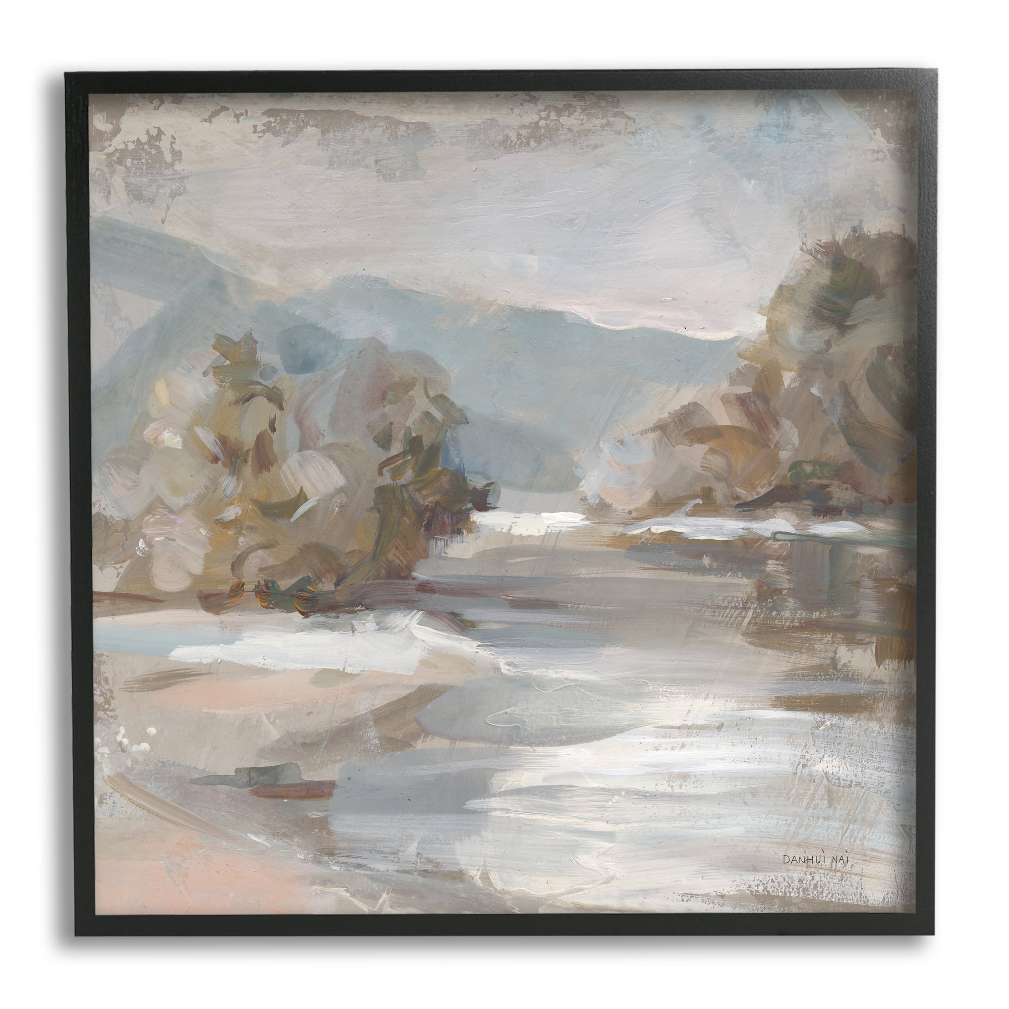 Stupell Industries Gentle Valley Landscape Nature Painting Black Framed Art Print Wall Art, 24 x 24