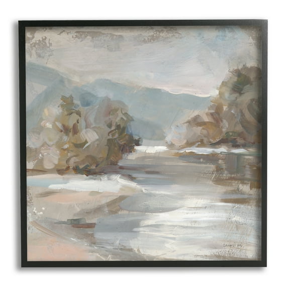 Stupell Industries Gentle Valley Landscape Nature Painting Black Framed Art Print Wall Art, 24 x 24