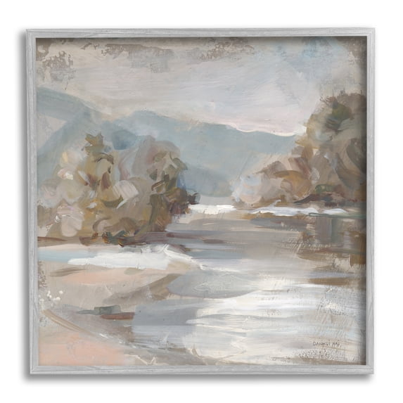 Stupell Industries Gentle Valley Landscape Nature Painting Gray Framed Art Print Wall Art, 17 x 17