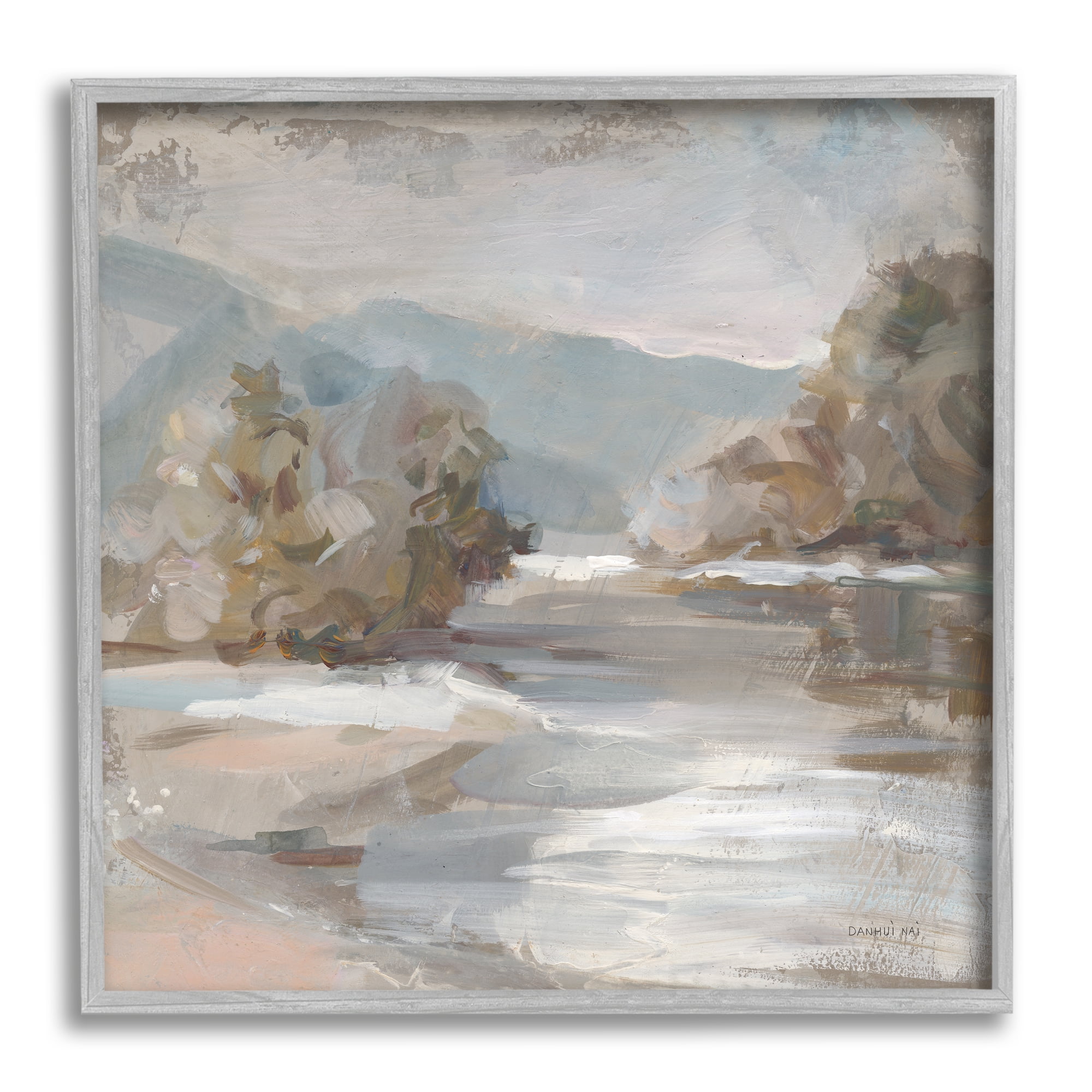 Stupell Industries Gentle Valley Landscape Nature Painting Gray Framed Art Print Wall Art, 24 x 24
