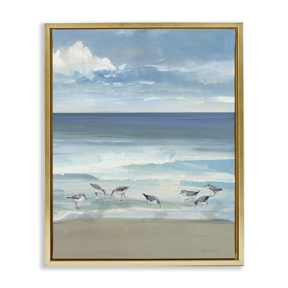 Stupell Industries Gentle Waves with Birds Gold Framed Floater Canvas Wall Art design by Sally Swatland, 21 x 17