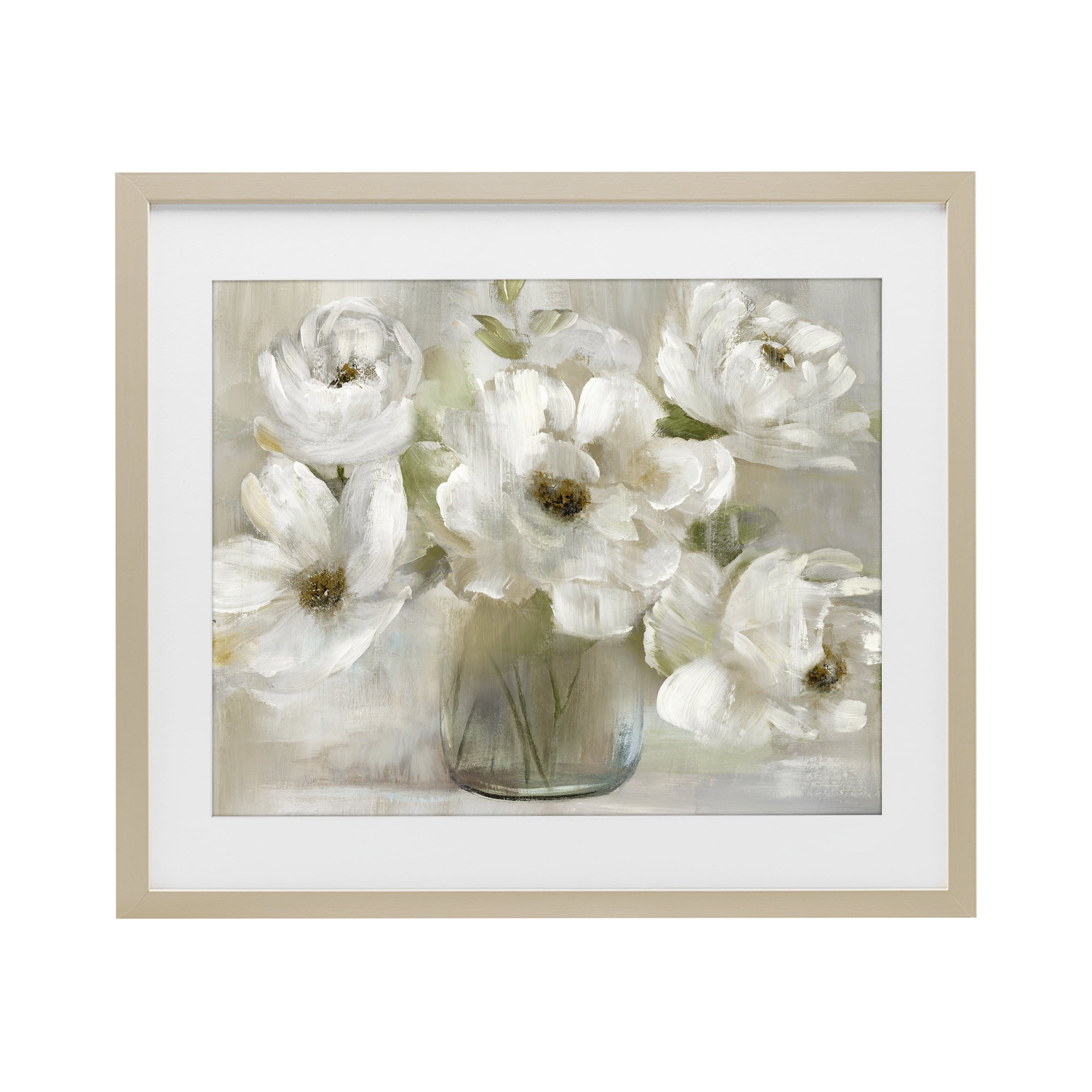 Stupell Industries Gentle White Petals in Vase Birch Framed Print Under Glass, design by Nan