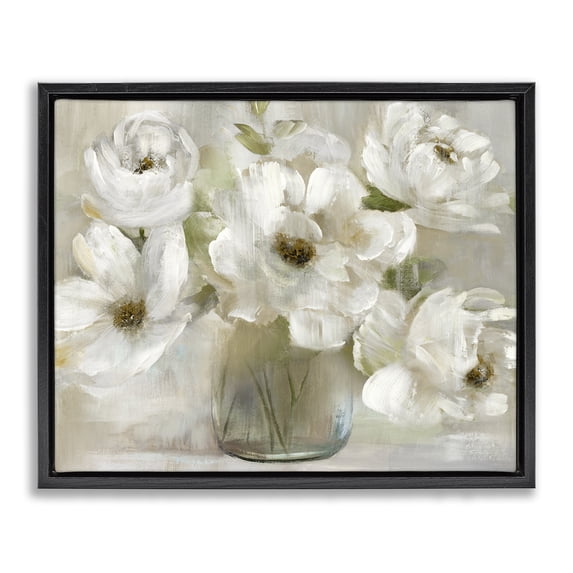 Stupell Industries Traditional Gentle White Petals in Vase Black Floating Frame Canvas Art, 21 x 17, by Nan