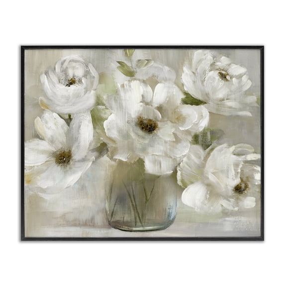 Stupell Industries Traditional Gentle White Petals in Vase Black Framed Giclee Art, 14 x 11, by Nan
