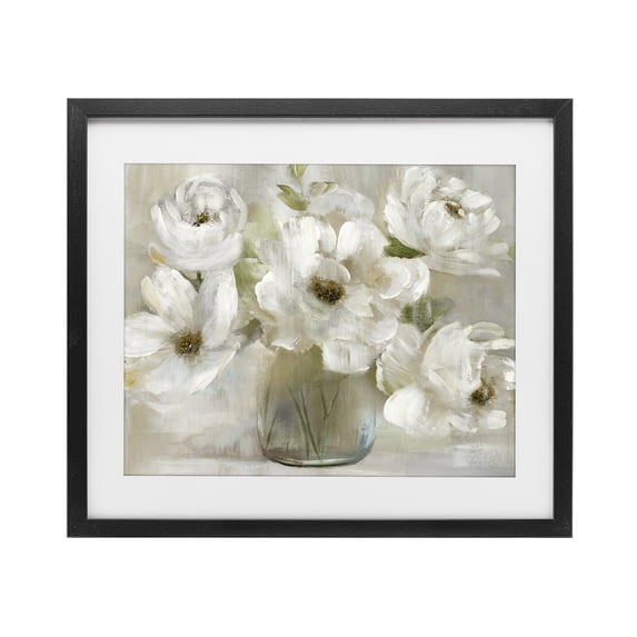 Stupell Industries Traditional Gentle White Petals in Vase Black Framed Print Under Glass, 16 x 13, by Nan
