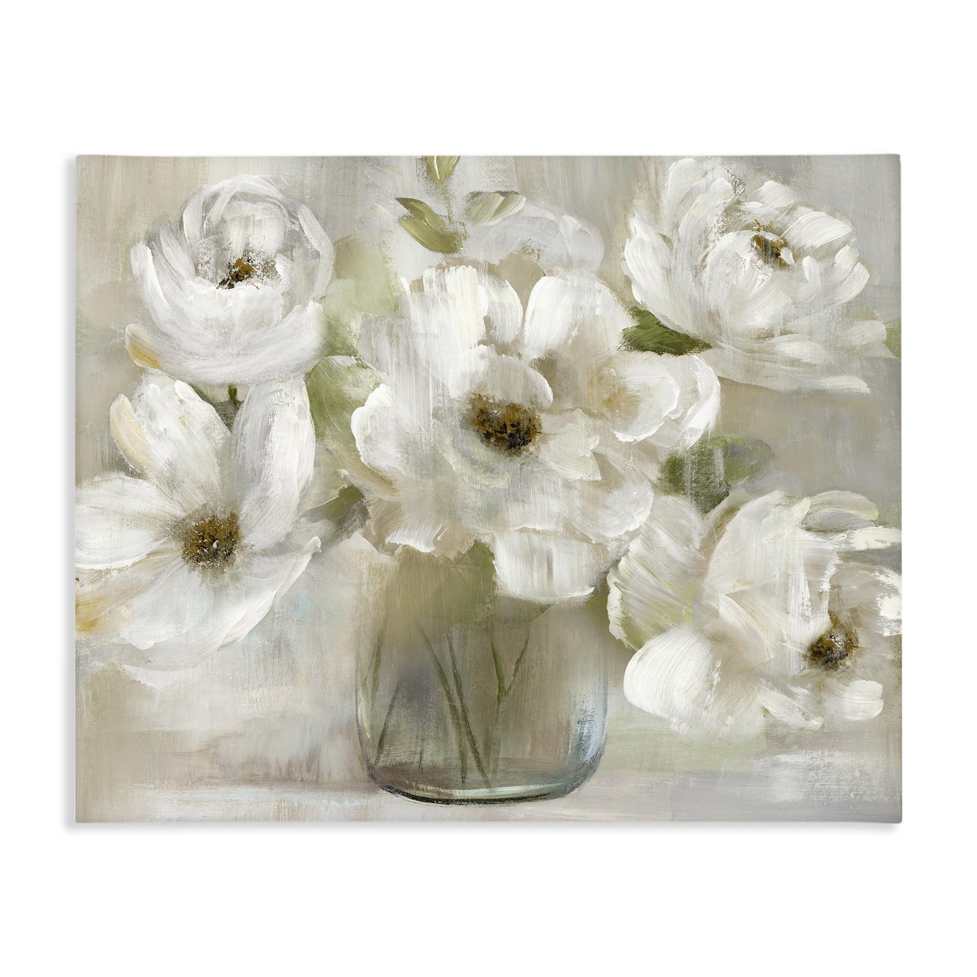 Stupell Industries Gentle White Petals in Vase Canvas Wall Art, design by Nan