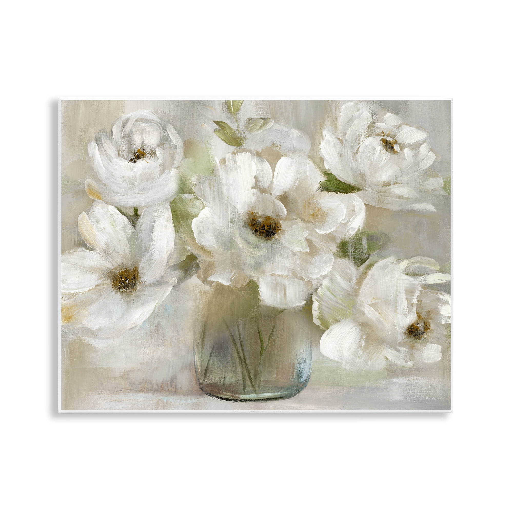 Stupell Industries Gentle White Petals in Vase Wall Plaque Art, design by Nan