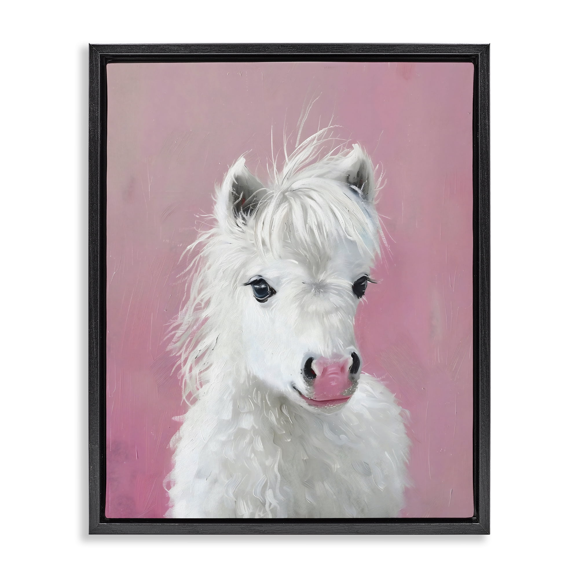 Stupell Industries Gentle White Pony Black Framed Floater Canvas Wall Art, design by The Prints Vibe