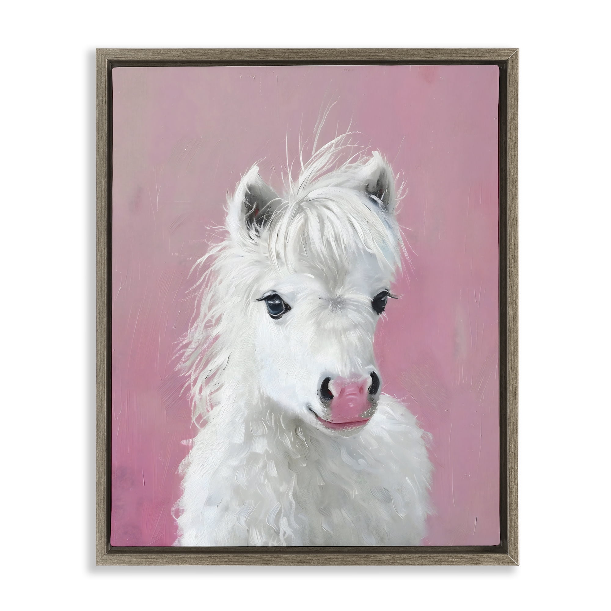 Stupell Industries Gentle White Pony Brown Framed Floater Canvas Wall Art, design by The Prints Vibe