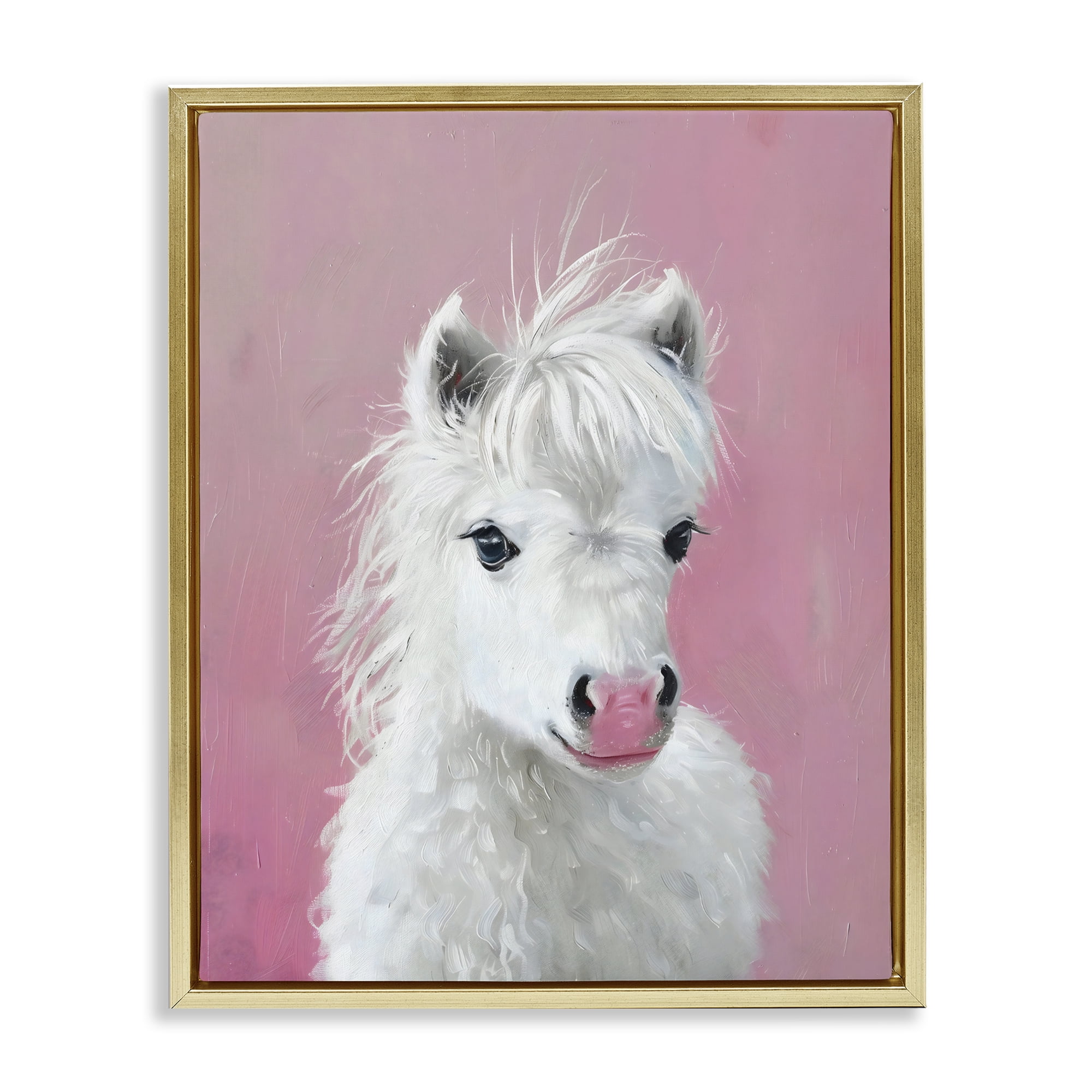 Stupell Industries Gentle White Pony Gold Framed Floater Canvas Wall Art, design by The Prints Vibe