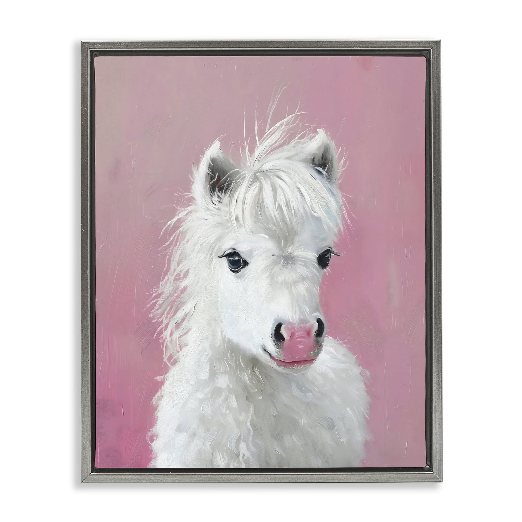 Stupell Industries Gentle White Pony Gray Framed Floater Canvas Wall Art, design by The Prints Vibe