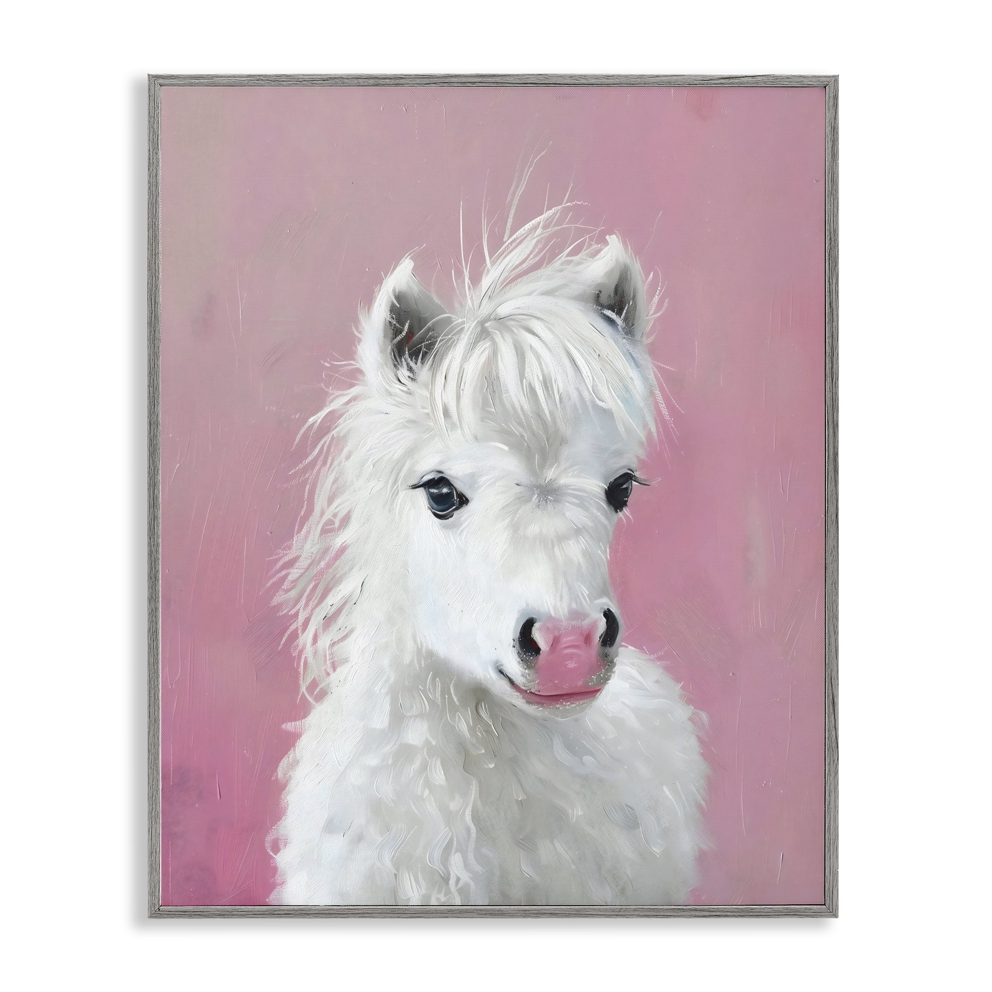 Stupell Industries Gentle White Pony Gray Framed Giclee Art, design by The Prints Vibe