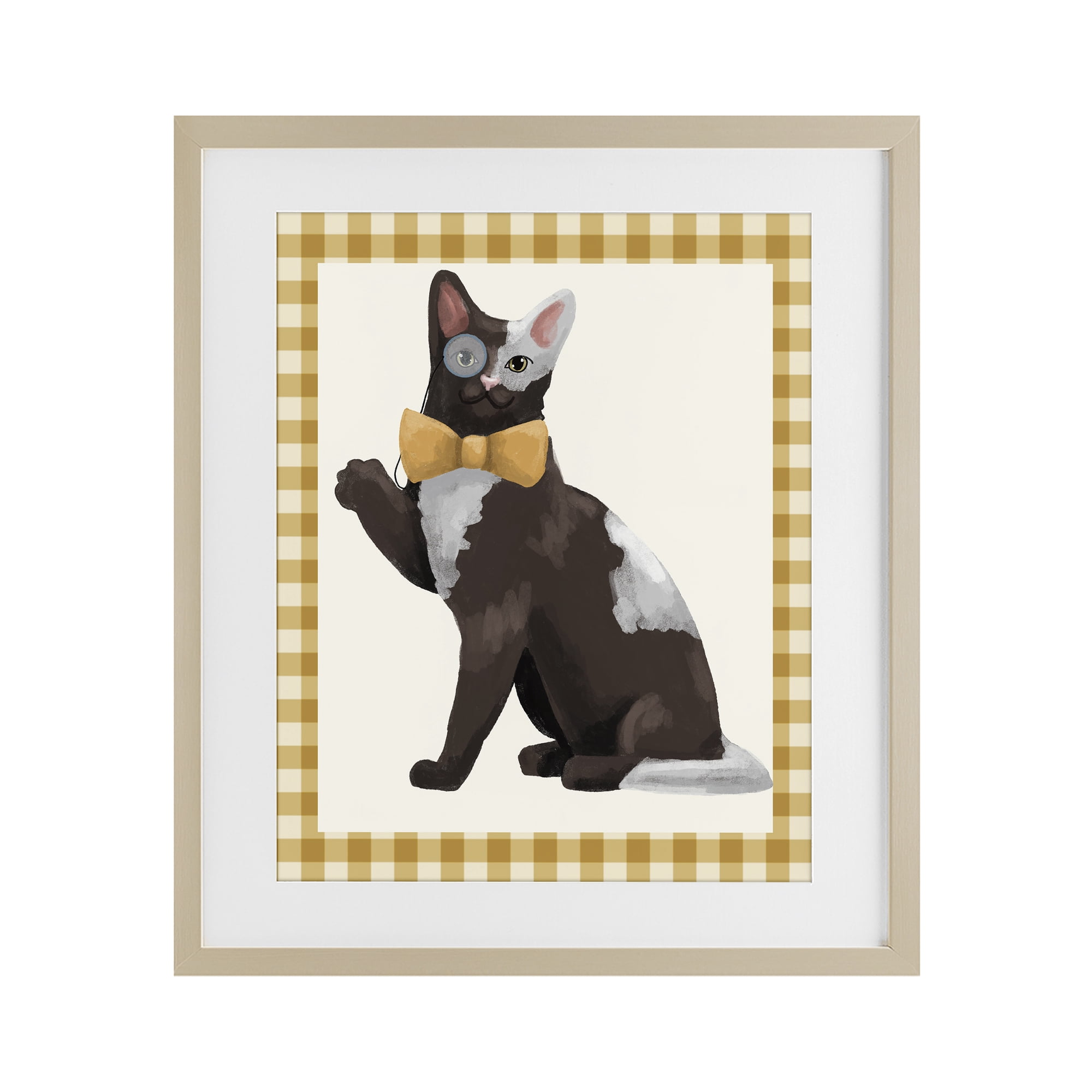 Stupell Industries Gentleman Cat with Bow Birch Framed Print Under Glass, design by Sadie Harper