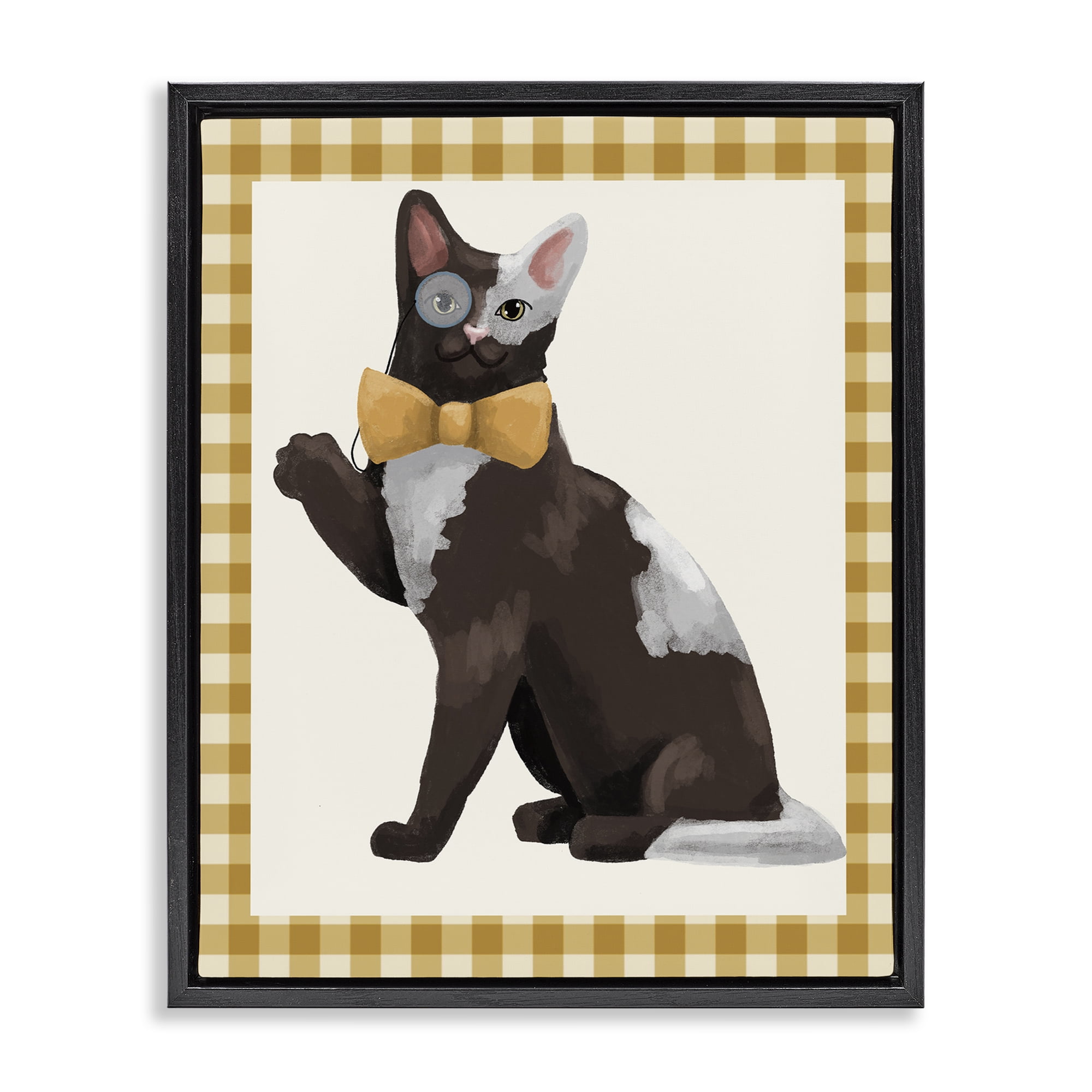 Stupell Industries Gentleman Cat with Bow Black Framed Floater Canvas Wall Art, design by Sadie Harper