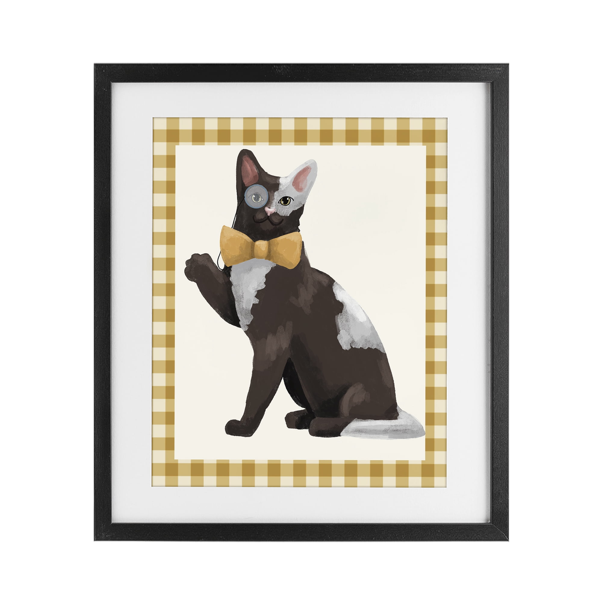 Stupell Industries Gentleman Cat with Bow Black Framed Print Under Glass, design by Sadie Harper