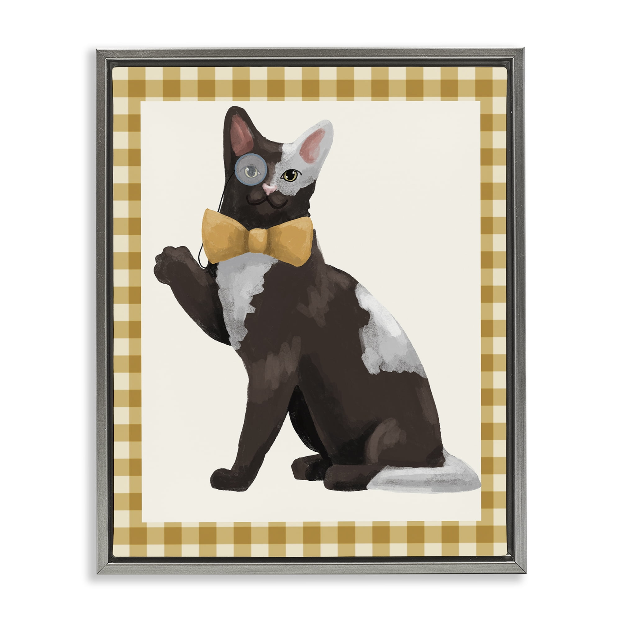 Stupell Industries Gentleman Cat with Bow Gray Framed Floater Canvas Wall Art, design by Sadie Harper