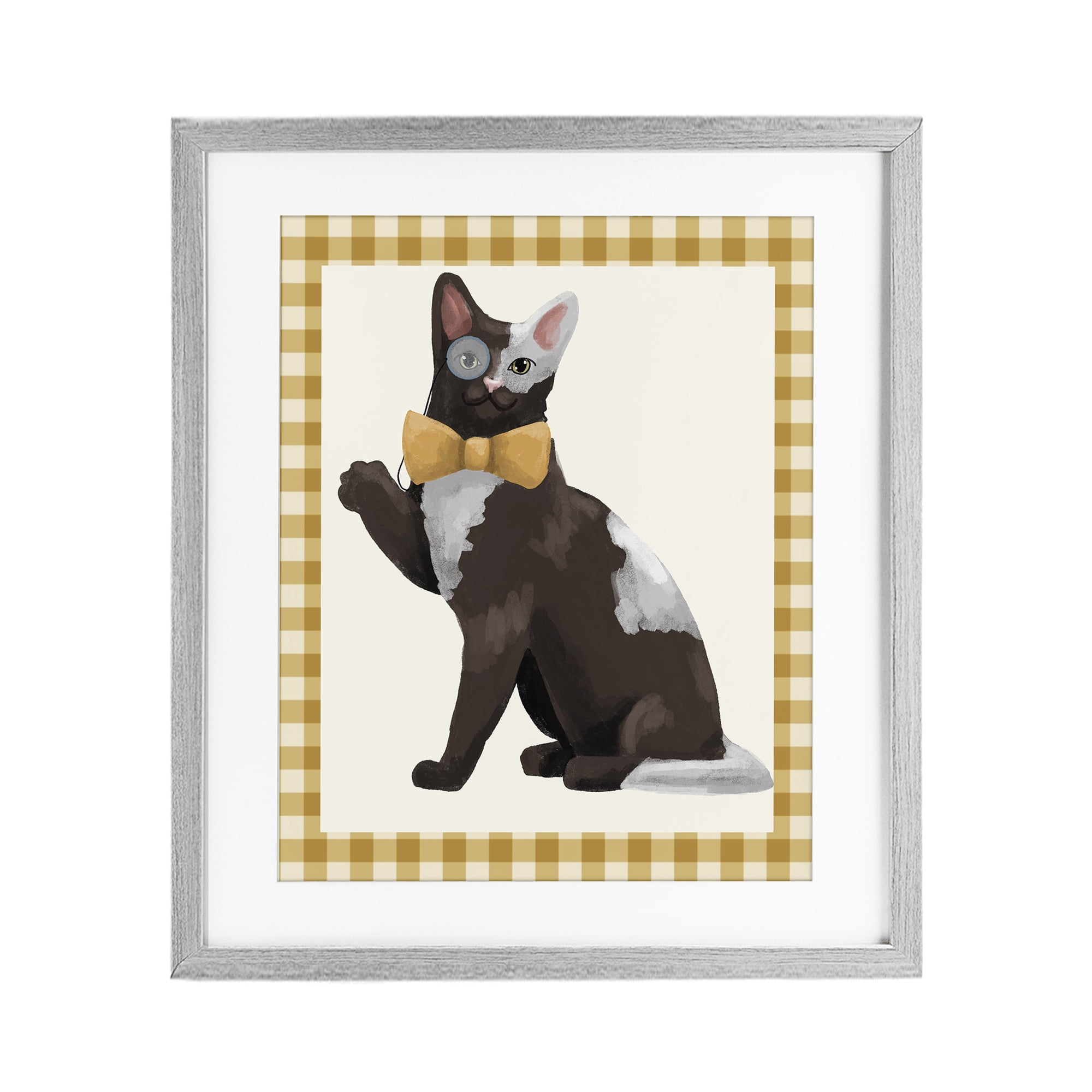 Stupell Industries Gentleman Cat with Bow Gray Framed Print Under Glass, design by Sadie Harper