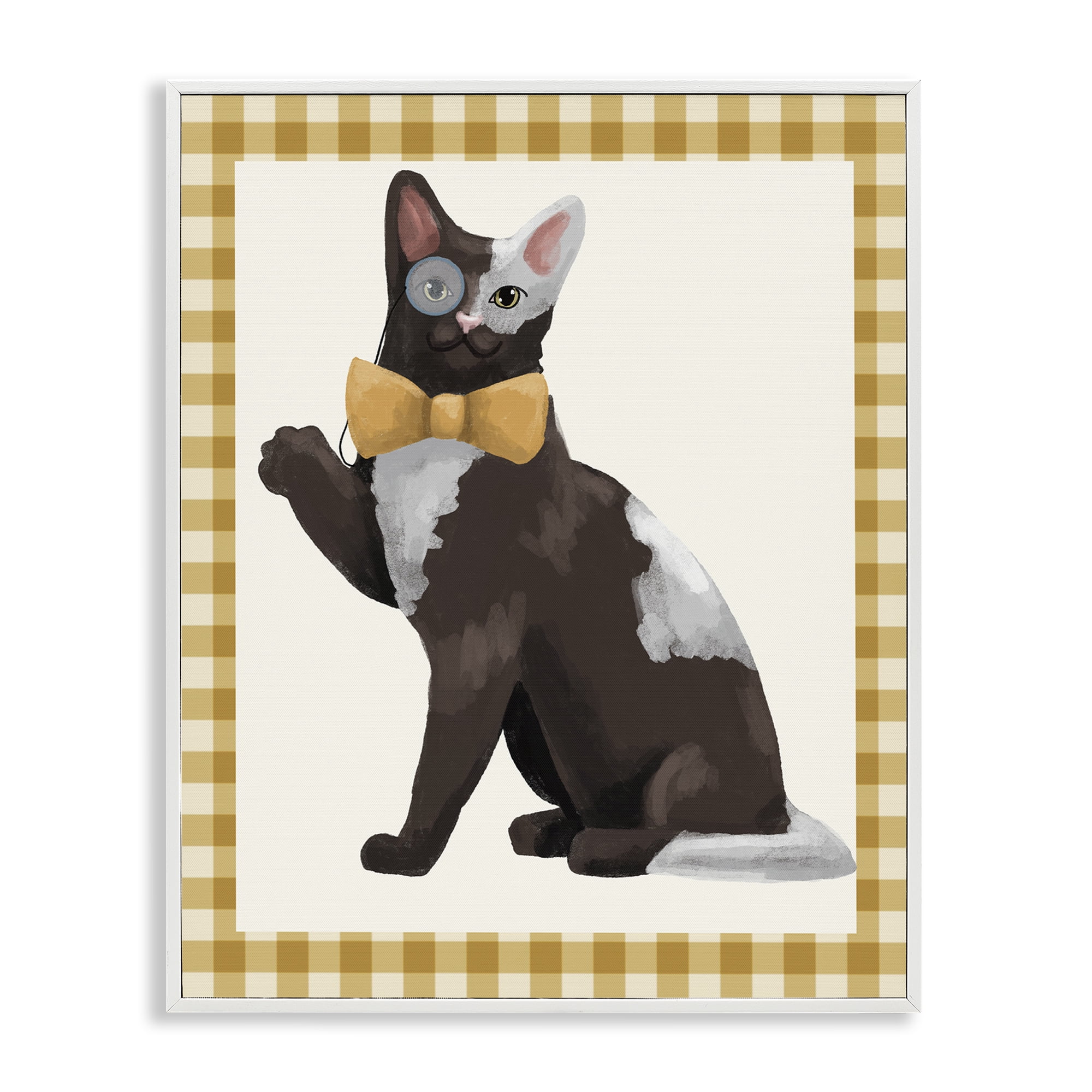 Stupell Industries Gentleman Cat with Bow White Framed Giclee Art, design by Sadie Harper