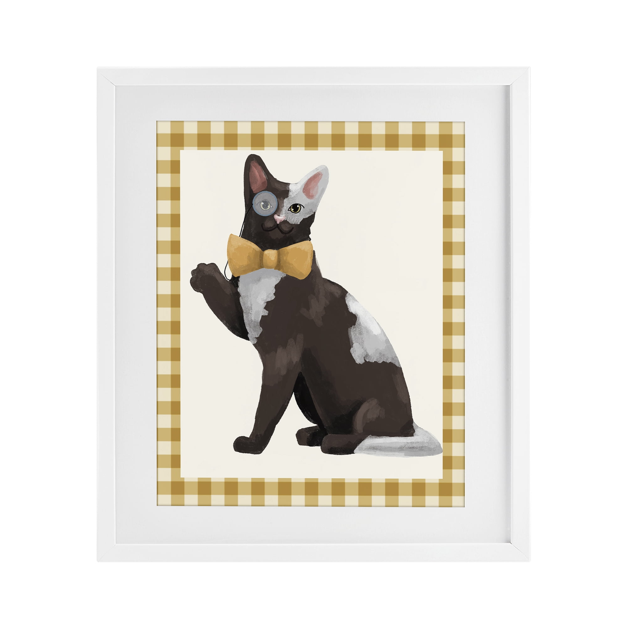 Stupell Industries Gentleman Cat with Bow White Framed Print Under Glass, design by Sadie Harper