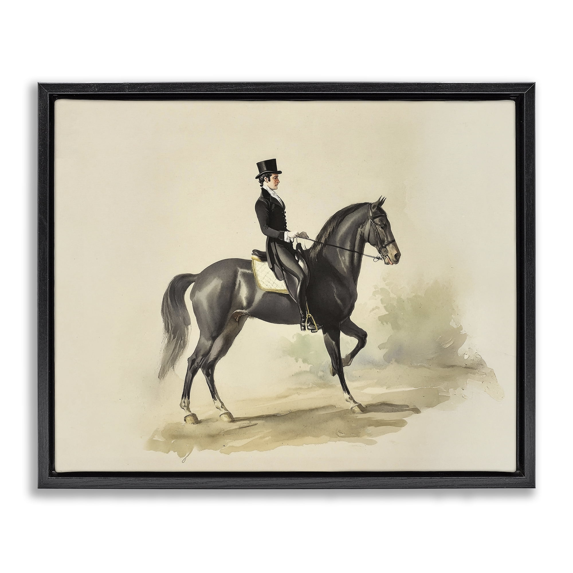 Stupell Industries Gentleman On A Horse Black Framed Floater Canvas Wall Art, design by Sisi and Seb