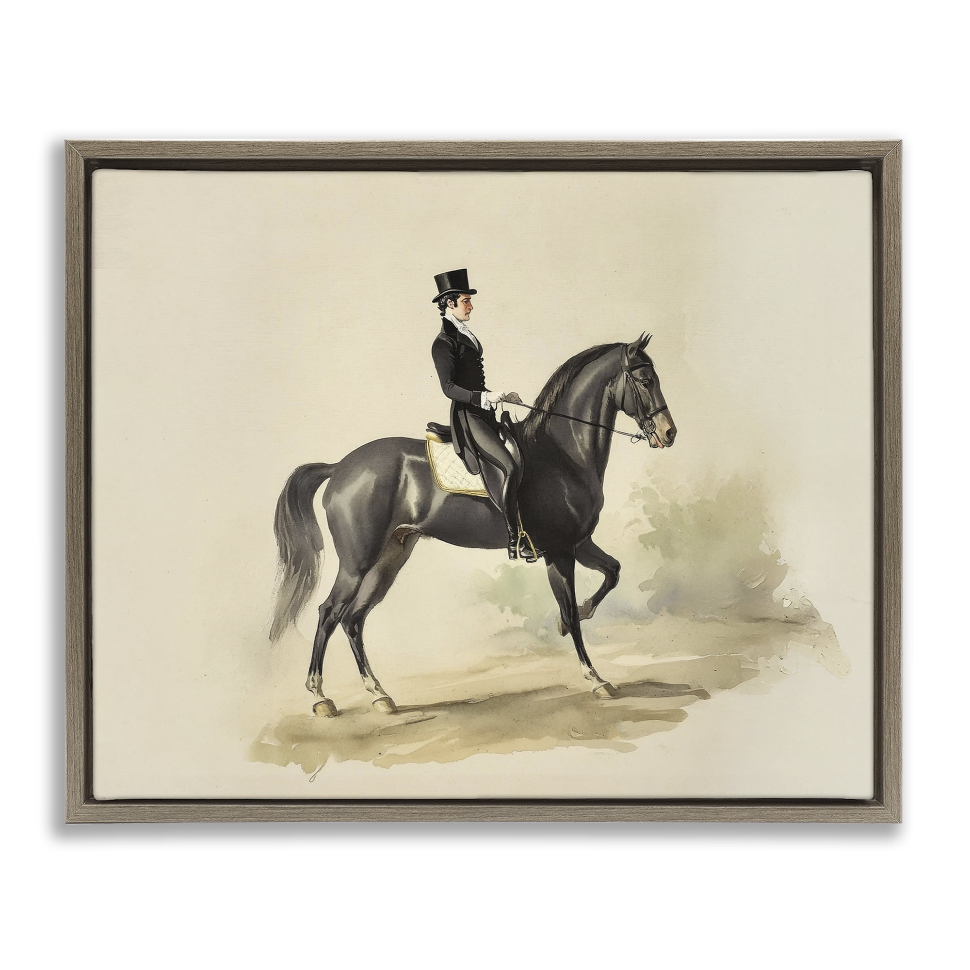 Stupell Industries Gentleman On A Horse Brown Framed Floater Canvas Wall Art, design by Sisi and Seb