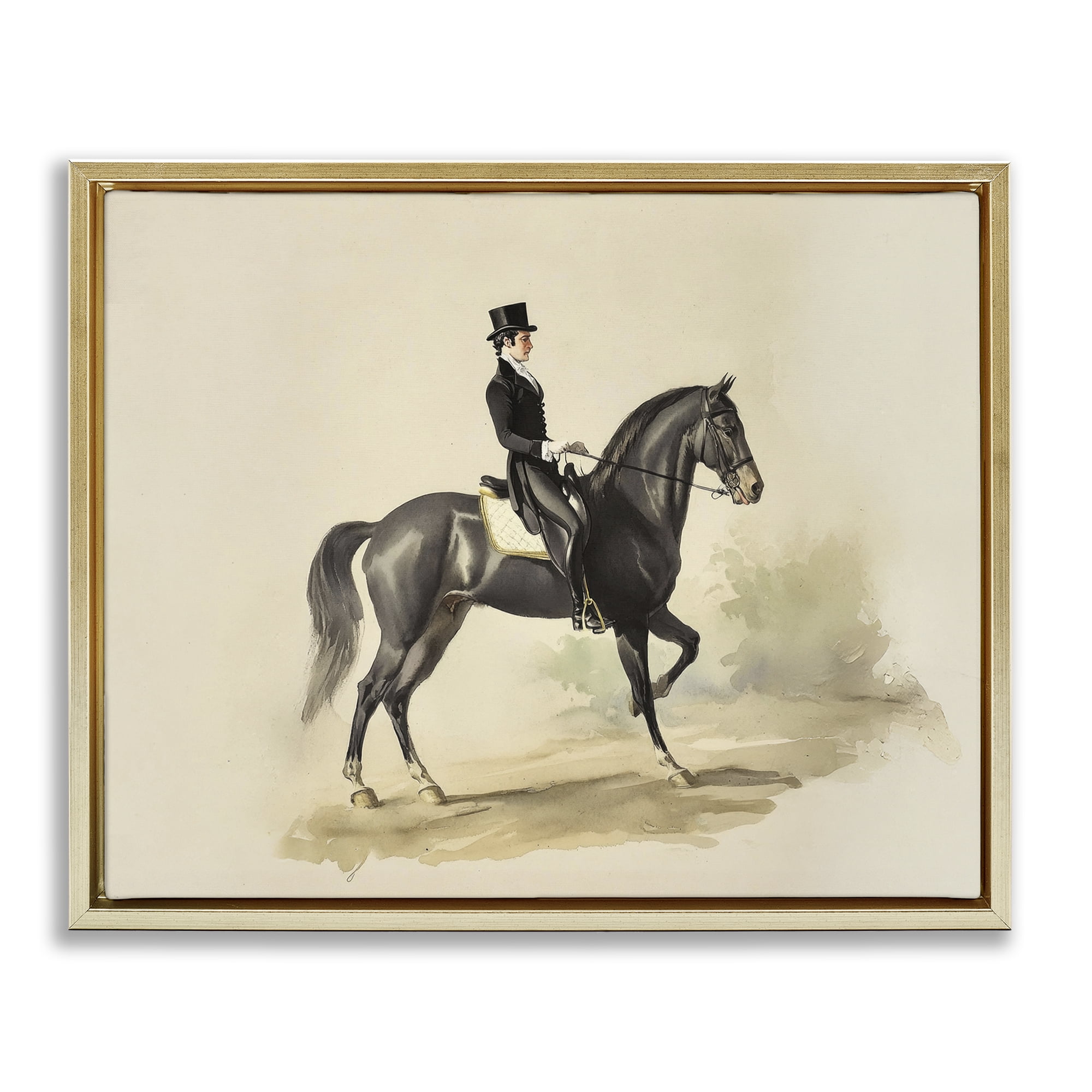 Stupell Industries Gentleman On A Horse Gold Framed Floater Canvas Wall Art, design by Sisi and Seb