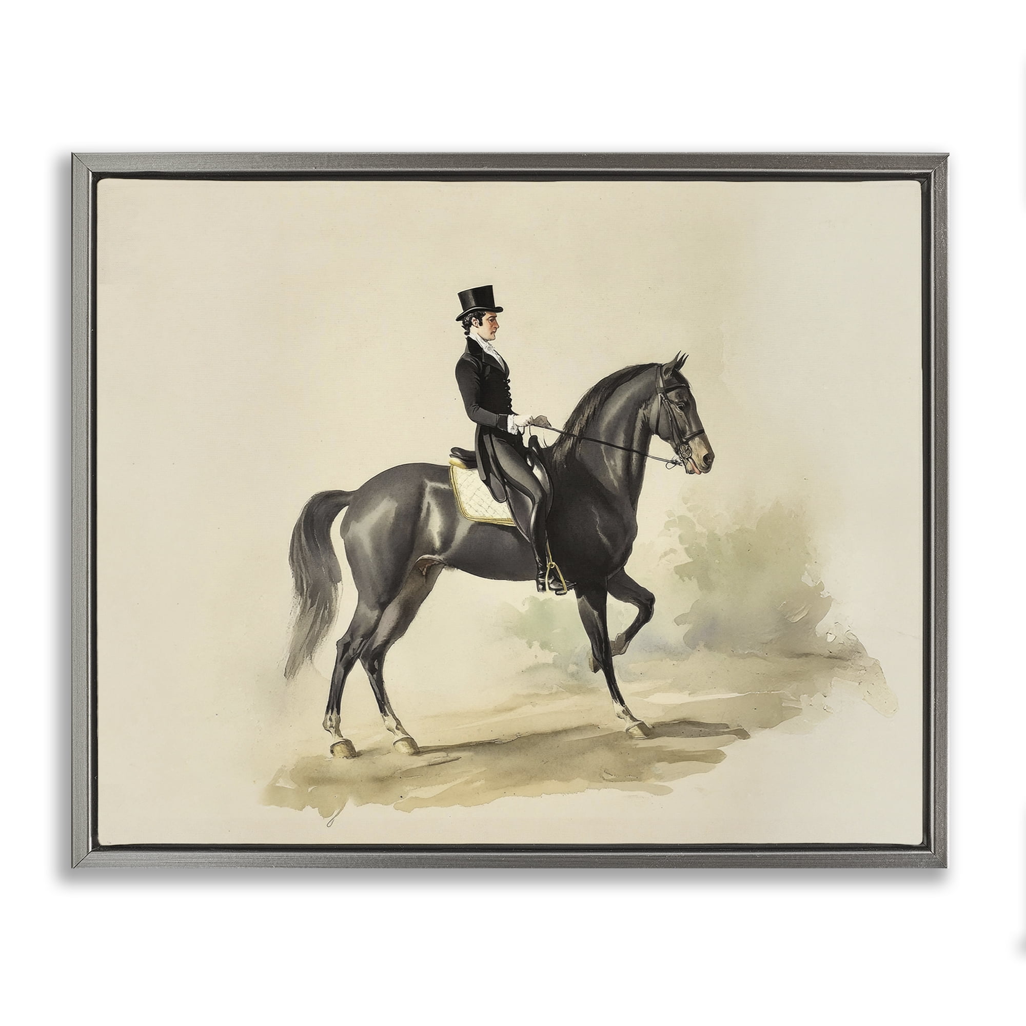 Stupell Industries Gentleman On A Horse Gray Framed Floater Canvas Wall Art, design by Sisi and Seb