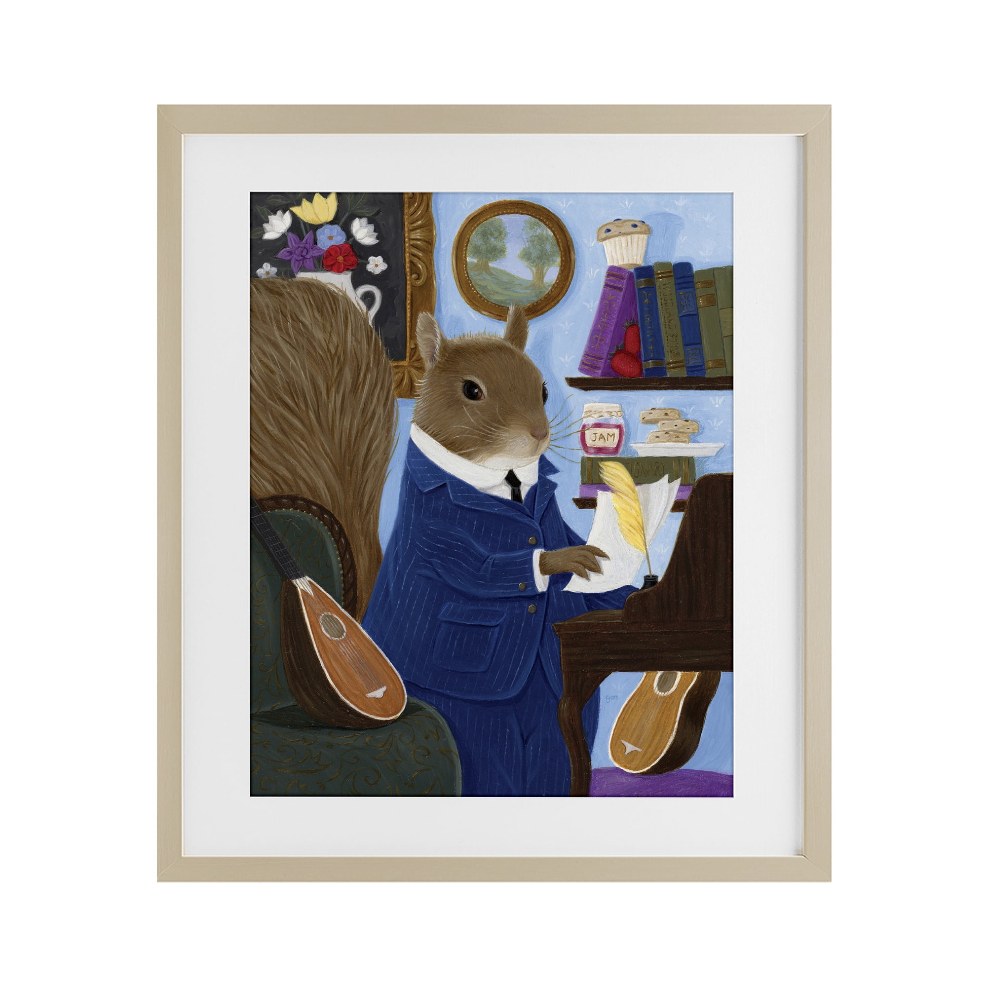 Stupell Industries Gentleman Squirrel Composing Birch Framed Print Under Glass, design by Gina Matarazzo