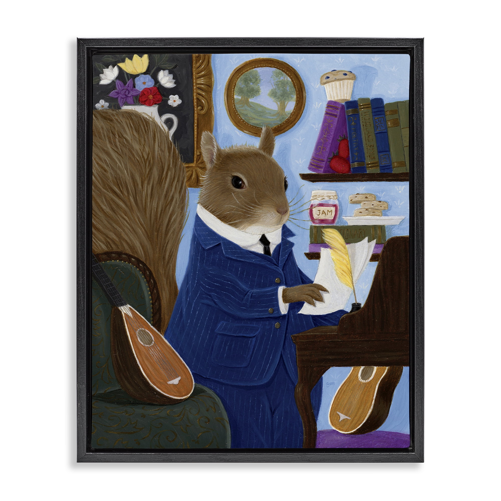 Stupell Industries Gentleman Squirrel Composing Black Framed Floater Canvas Wall Art, design by Gina Matarazzo