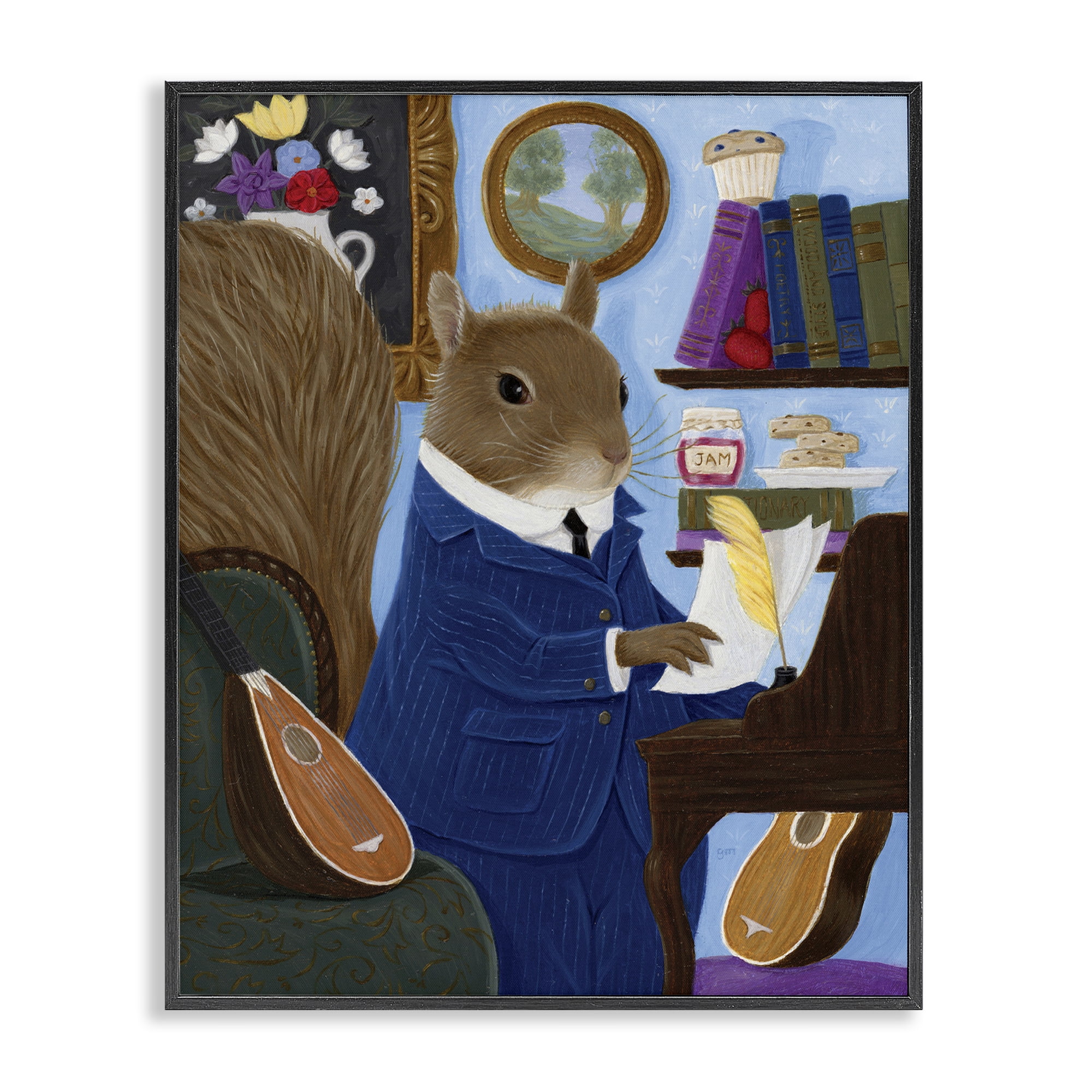 Stupell Industries Gentleman Squirrel Composing Black Framed Giclee Art, design by Gina Matarazzo