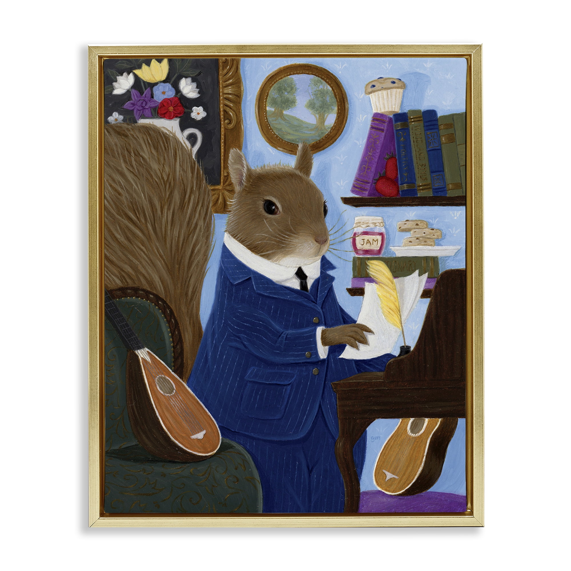 Stupell Industries Gentleman Squirrel Composing Gold Framed Floater Canvas Wall Art, design by Gina Matarazzo