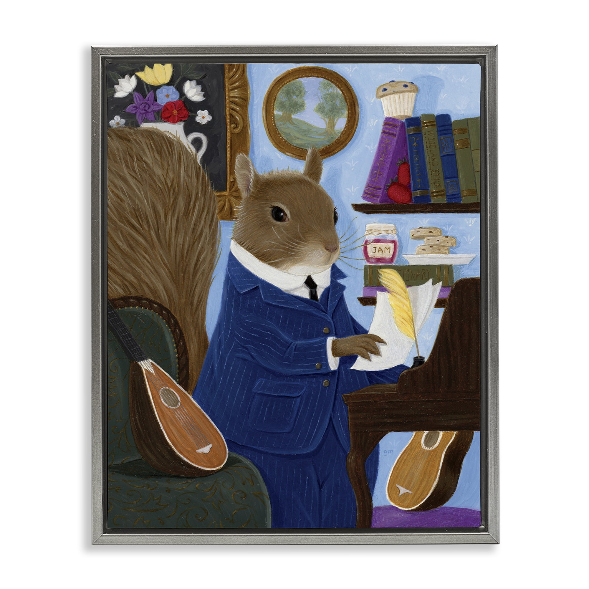 Stupell Industries Gentleman Squirrel Composing Gray Framed Floater Canvas Wall Art, design by Gina Matarazzo