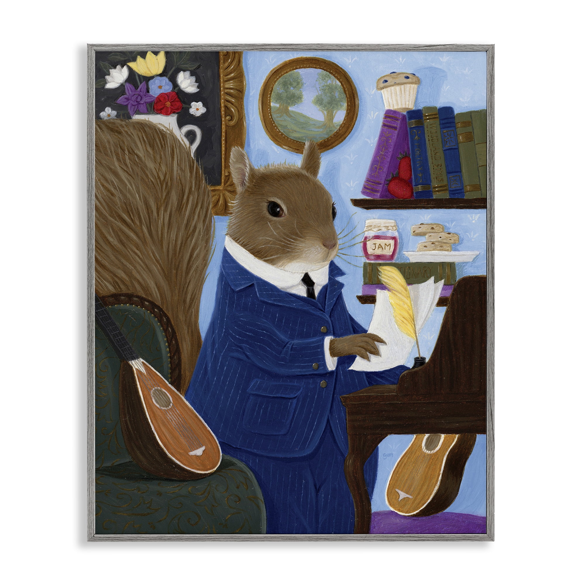 Stupell Industries Gentleman Squirrel Composing Gray Framed Giclee Art, design by Gina Matarazzo