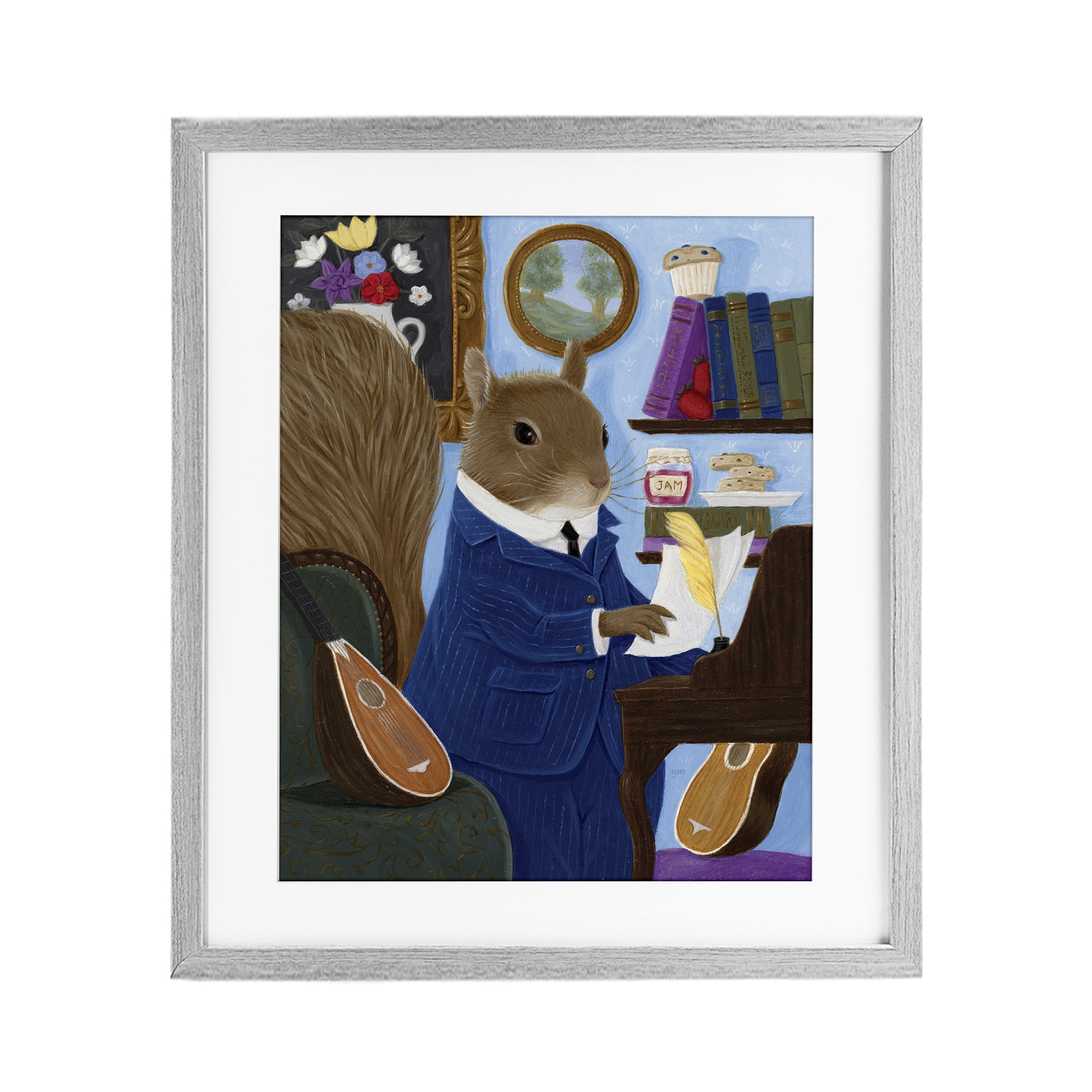 Stupell Industries Gentleman Squirrel Composing Gray Framed Print Under Glass, design by Gina Matarazzo